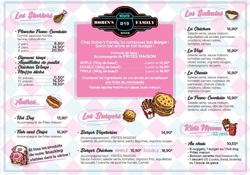 CARTE | Robin's family Restaurant d’hamburger américain à Joncherey proche de Montbéliard et Belfort Belfort 8